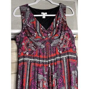 Chico's Paisley Sleeveless Maxi Dress Women's Size 1 Vibrant Red Pink Multicolor